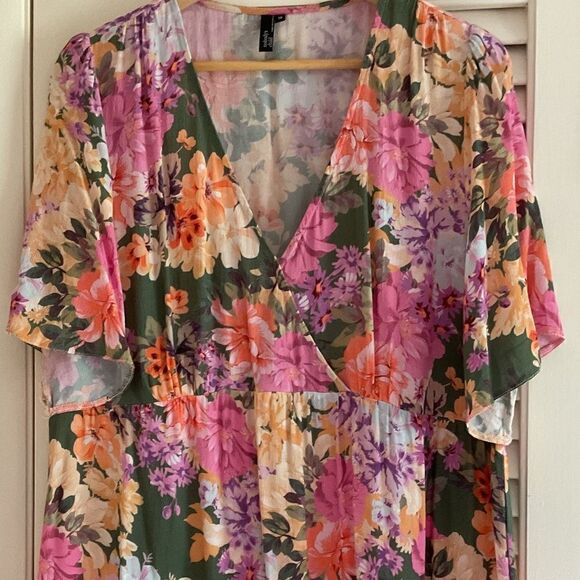 Faux WRAP MIDI FLORAL SUMMER DRESS VISCOSE 100% size US 14 - Picture 1 of 14